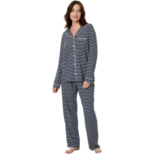 L.L.Bean Womens LLBean Super Soft Shrink-Free Button Front Pajama Set Stripe