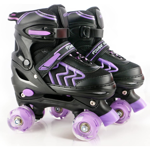 XRZT Kids Roller Skates for Girls Ages 6-12 - Adjustable Kids Skates Youth Wheels Light up Black&Purple