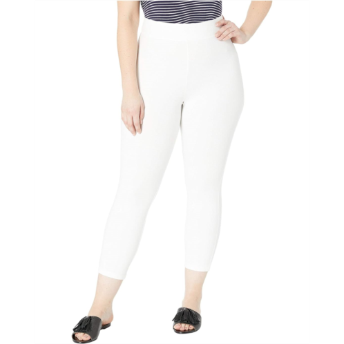 HUE Plus Size Wide Waistband Blackout Cotton Capri Leggings