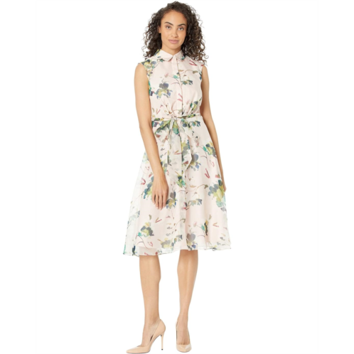 Adrianna Papell Printed Organza Soft Floral Shirtdress