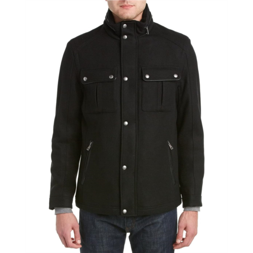 Cole Haan Wool Melton Stand Collar Jacket With Patch Pockets
