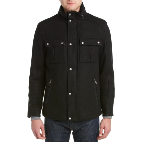 Mens Cole Haan Wool Melton Stand Collar Jacket With Patch Pockets