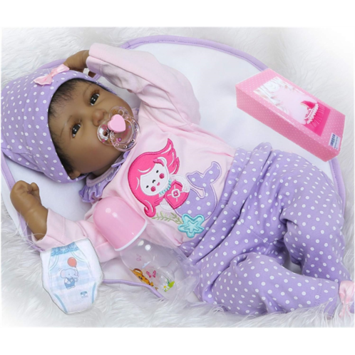 TatuDoll Realistic African American Black Girl Doll Girl Lifelike Reborn Baby Dolls Soft Vinyl Silicone 22 Inches Handmade Reborn Babies Weighted Black Baby Girl Doll