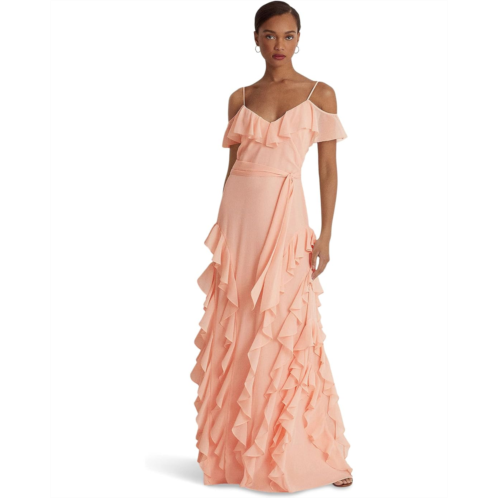 POLO RALPH LAUREN Womens Lauren Ralph Lauren Crinkle Georgette Off-the-Shoulder Gown