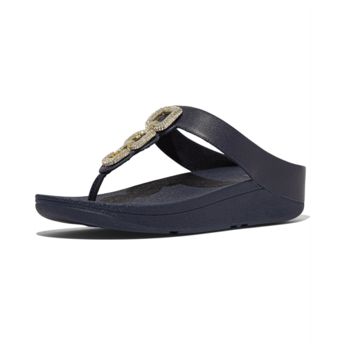 Womens FitFlop Fino Crystal-Chain Leather Toe-Post Sandals