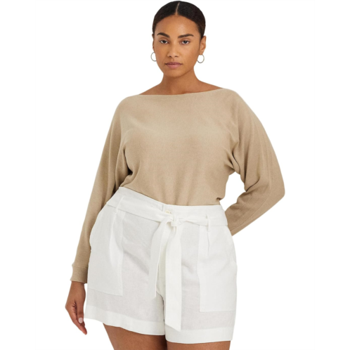 POLO RALPH LAUREN Womens Lauren Ralph Lauren Plus-Size Cotton-Blend Dolman-Sleeve Sweater