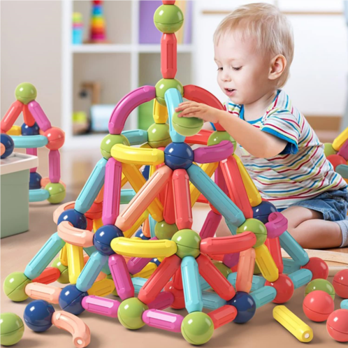 BAKAM Magnetic Building Blocks for Kids Ages 4-8, STEM Construction Toys for Boys and Girls, Large Size Magnetic Sticks and Balls Game Set for Kids Early Educational Learning (64P