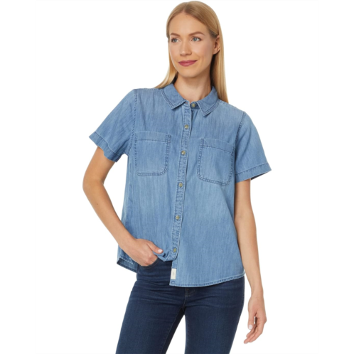 L.L.Bean Womens LLBean Heritage Washed Denim Lightweight Shirt Short Sleeve