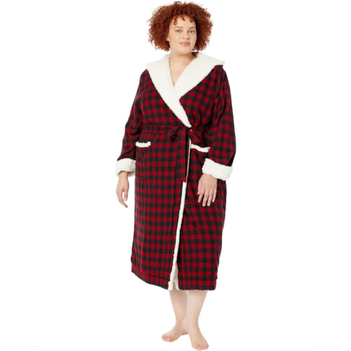 L.L.Bean Womens LLBean Plus Size Scotch Plaid Flannel Sherpa Lined Long Robe
