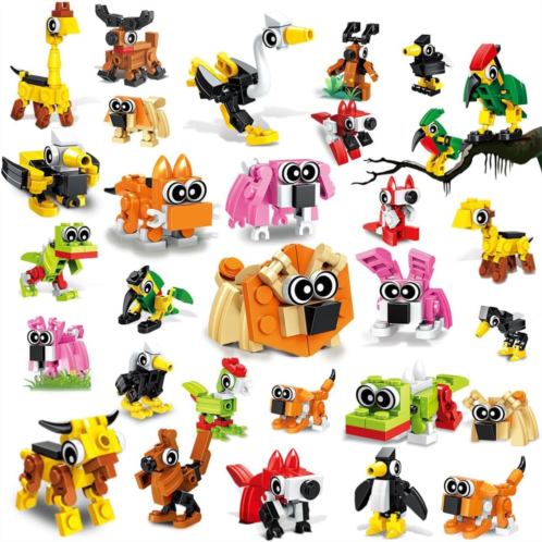 HOGOKIDS Party Favors for Kids, 20 Pack Animals Building Block Toy, Easter Gifts Goodie Bags Stocking Stuffer Classroom Prizes Building Set, Christmas Birthday Gift for Boys Girls