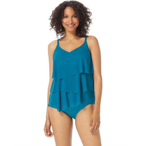 COCO REEF Classic Solid Bra Sized Tiered Mesh Tankini