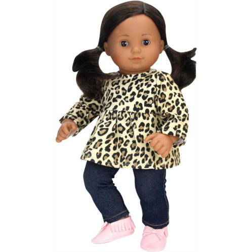Sophias 2 Piece Cheetah Print Tunic and Denim Jeggings 2 Piece Outfit Set for 15 Dolls, Tan