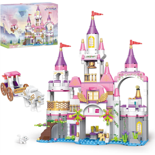 BRICK STORY Dream Girls Princess Castle with Carriage Building Blocks 516 Pieces Pink Castle Toys for Girls 6-12 Years Old Palace Creative STEM Building Toys Gift for Kids Birthday