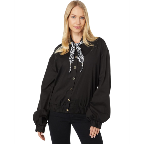 H Halston Tie Neck Bomber Jacket