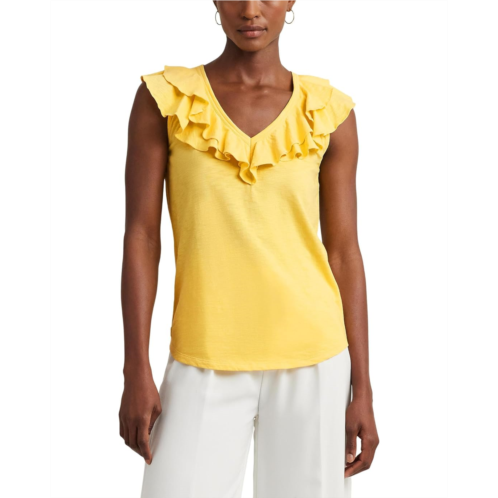 POLO Ralph Lauren Womens LAUREN Ralph Lauren Ruffle-Trim Slub Jersey Sleeveless Tee