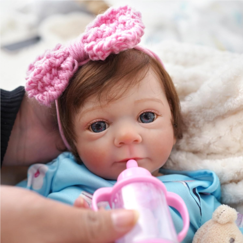 MYREBABY 17 Realistic and Cute Eyes Opened Reborn Newborn Doll Girl Named Ashley with Blue Eyes, Lifelike Baby Dolls That Look Real for 3+ Year Old