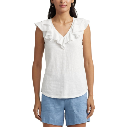 POLO Ralph Lauren LAUREN Ralph Lauren Ruffle-Trim Slub Jersey Sleeveless Tee