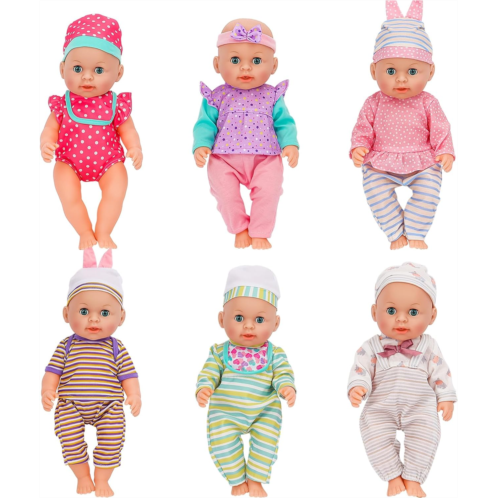 deAO Baby Doll Clothes for 12 13 14 Inch Dolls,6 Sets Doll Clothes and Accessories,Dress Up Fun,Doll Outfits Accessories Underwear for Doll Gift (Doll Not Included)