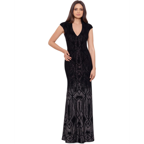 Womens Betsy & Adam Long Cap Sleeve Glitter Ombre Gown