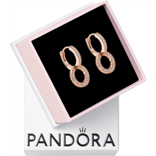 PANDORA Signature Sparkling Double Hoop Earrings - 14k Rose Gold-Plated Hoop Earrings with Cubic Zirconia for Women - Gift for Her - With Gift Box