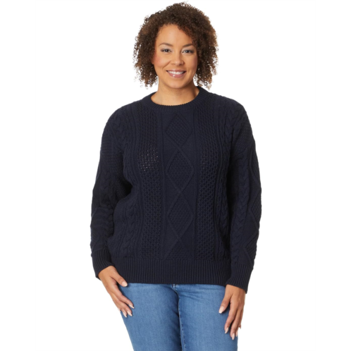 Womens Madewell Plus Rey Cotton Cable Crew Pullover