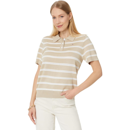 Womens Tommy Hilfiger Short Sleeve Textured Stripe Polo Sweater