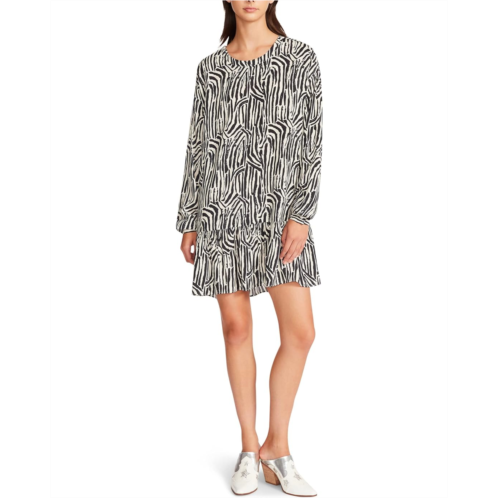 Womens Betsey Johnson Abstract Zebra Printed Rayon Challis Flounce Hem Dress