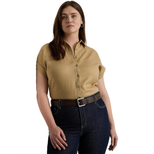 POLO RALPH LAUREN Womens Lauren Ralph Lauren Plus-Size Linen Dolman-Sleeve Shirt