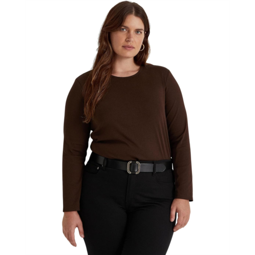 POLO RALPH LAUREN Womens Lauren Ralph Lauren Plus Size Cotton-Blend Long Sleeve Top