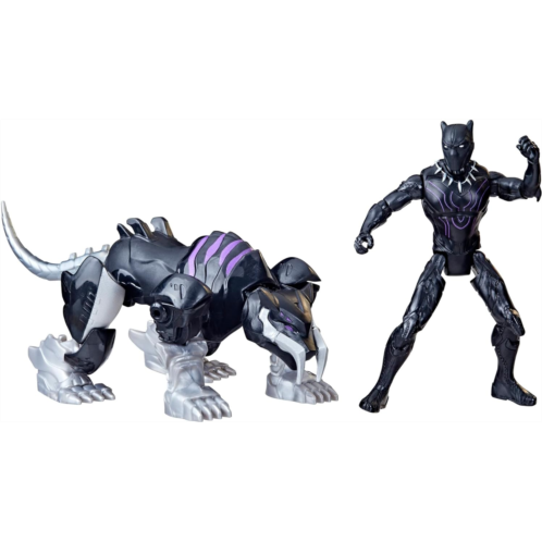 Marvel Mech Strike Mechasaurs, 4-Inch Black Panther with Sabre Claw Action Figures, Super Hero Toys for Kids Ages 4 and Up