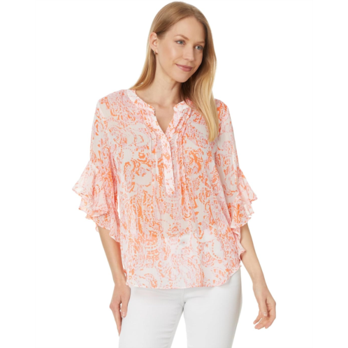 Vince Camuto Pintuck Flutter Sleeve Henley Blouse