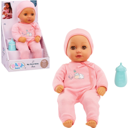 Baby Born My First Baby Doll Ava - Light Brown Eyes: Realistic Soft-Bodied Baby Doll for Kids Ages 1 & Up, Eyes Open & Close, Baby Doll with Bottle