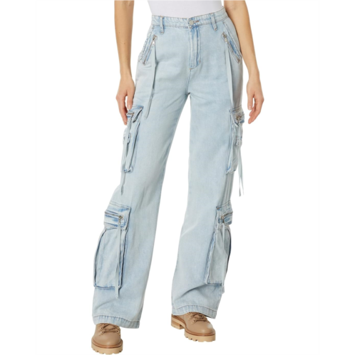 Womens Blank NYC Franklin Rib Cage Pants with Oversized Cargo Pockets in Blue Lagoon
