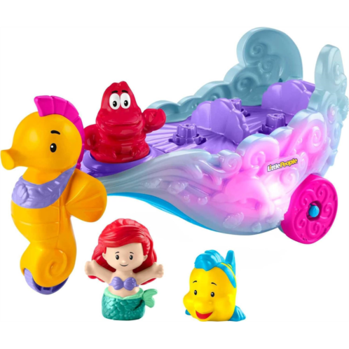 Fisher-Price Little People Toddler Toy Disney Princess Ariels Light-Up Sea Carriage Musical Vehicle with 2 Figures for Ages 18+ Months