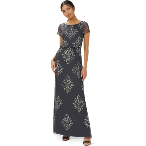 Adrianna Papell Cap Sleeve Beaded Blouson Mob Gown
