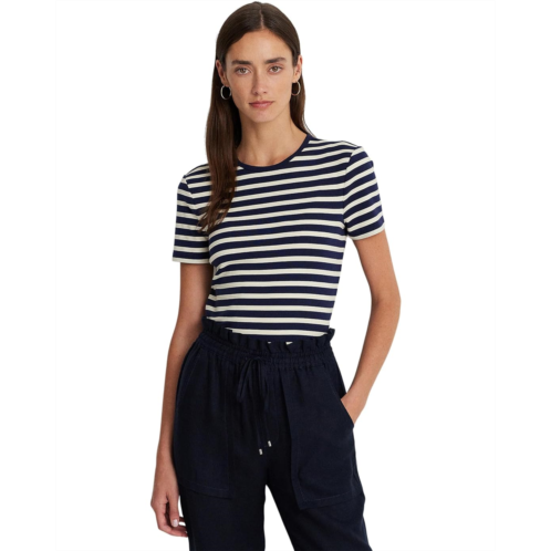 POLO RALPH LAUREN Womens Lauren Ralph Lauren Striped Stretch Cotton Crewneck Tee