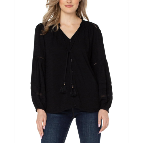 Liverpool Los Angeles Long Sleeve Popover Shirred Blouse