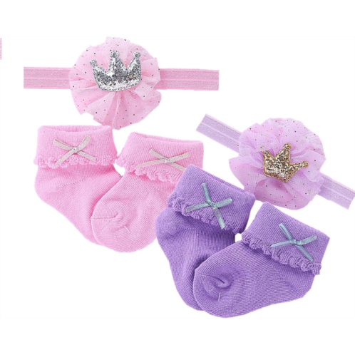 TatuDoll 2 Sets Baby Doll Accessories Socks and Hairband,Pink Sets and Purple Sets for 18-24 inch Reborn Newborn Baby Dolls