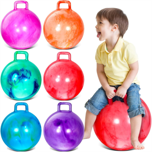 Sratte 6 Pcs Hopper Ball with Handle Bouncing Ball Marble Bouncy Balls Hopping Toys Inflatable Hop Ball Jumping Ball for Jumping Sport Boys Girls Gifts Party Favors (18 Inch)