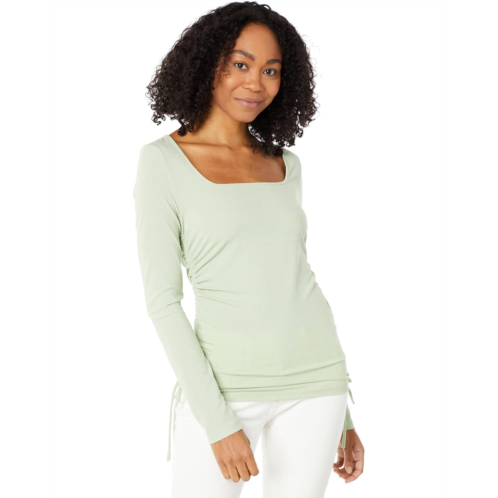 WAYF TTYL Ruched Brushed Rib Knit Long Sleeve Top