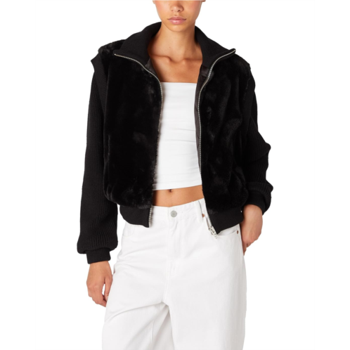 Blank NYC Faux Fur Sweater Detail Bomber Jacket