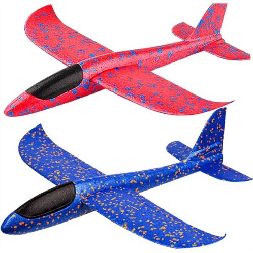 BooTaa 2 Pack Airplane Toys, 17.5inch Large Throwing Foam Plane, 2 Flight Mode Glider, Flying Toy for Kids, Birthday Gifts for 3 4 5 6 7 8 9 10 11 12 Year Old Boys Girls, Outdoor S