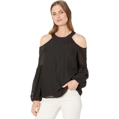 CeCe Cold-Shoulder Clip Blouse