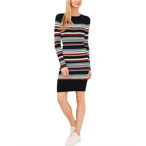 Womens CeCe Striped Rib Long Sleeve Sweater Dress