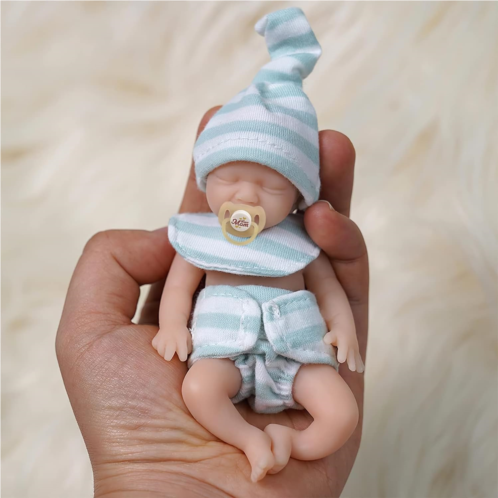 JIZHI Miniature Reborn Baby Dolls Silicone Full Body - 5.5-Inch Soft Body Mini Realistic-Newborn Baby Dolls with Real Life Tiny Baby Doll with Feeding & Bathing Accessories for Kid