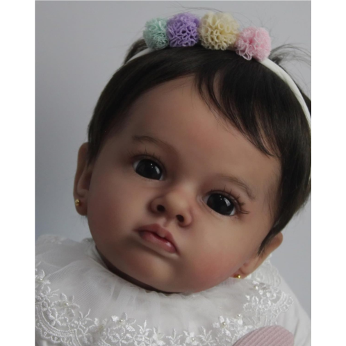 Anano Black Baby Doll Girl 24 Inch African American Reborn Baby Toddler Dolls That Look Real Looking Biracial Silicone Newborn Baby Doll Dark Skin Soft Brown Baby Doll with Hair