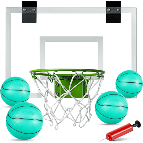 ropoda Mini Basketball Hoop - Glow in The Dark, Over The Door Basketball Hoop Indoor, Indoor Basketball Hoop Backboards for Teens and Adults, Mini-Basketball Hoop for Kids with 4 B