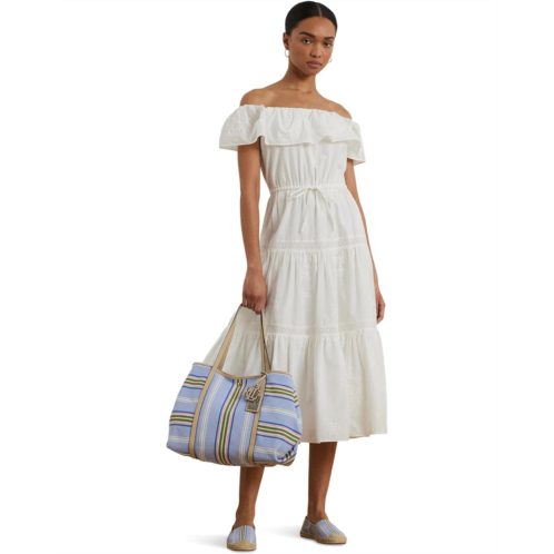 POLO RALPH LAUREN Womens Lauren Ralph Lauren Cotton Off-the-shoulder Tiered Dress