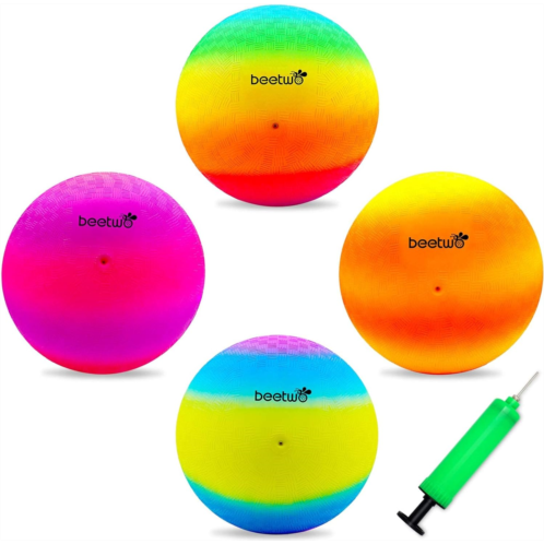 Beetwo Four Square Balls, 8.5 Inch Playground Ball for Kids Outdoor Dodgeball Kickball Handball Game with Hand Pump