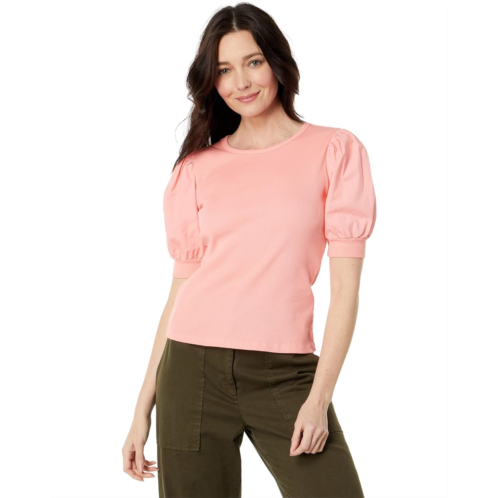 Womens bobi Los Angeles Crew Neck Tee with Poplin Puff Sleeve